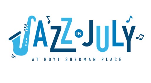 jazz in july logo with saxophone and music notes